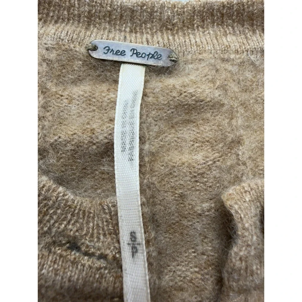 Free People Cardigan Sweater Womens S Brown 100% Cashmere Crew Neck Button Front